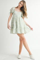 NOVA BOW EMBROIDERED MINI DRESS