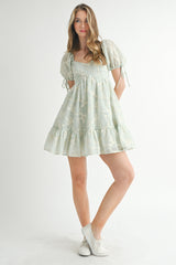 NOVA BOW EMBROIDERED MINI DRESS