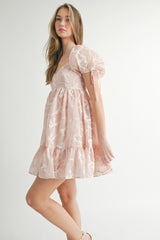 NOVA BOW EMBROIDERED MINI DRESS