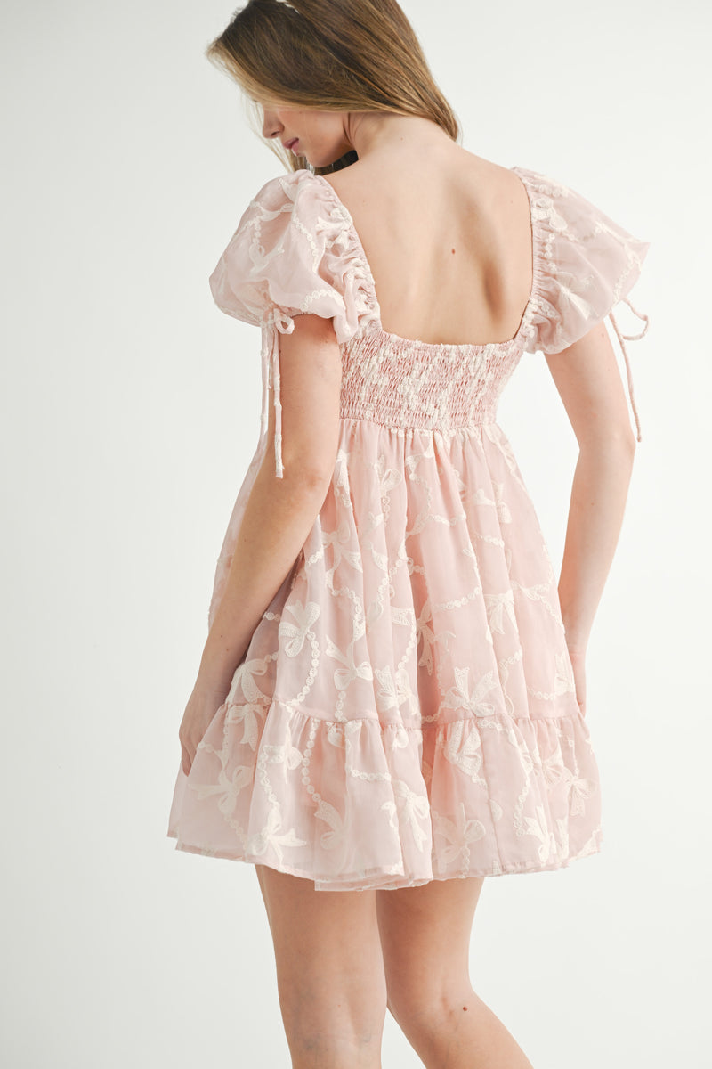 NOVA BOW EMBROIDERED MINI DRESS