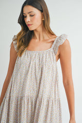 ELYSE FLORAL RUFFLE SHOULDER DRESS