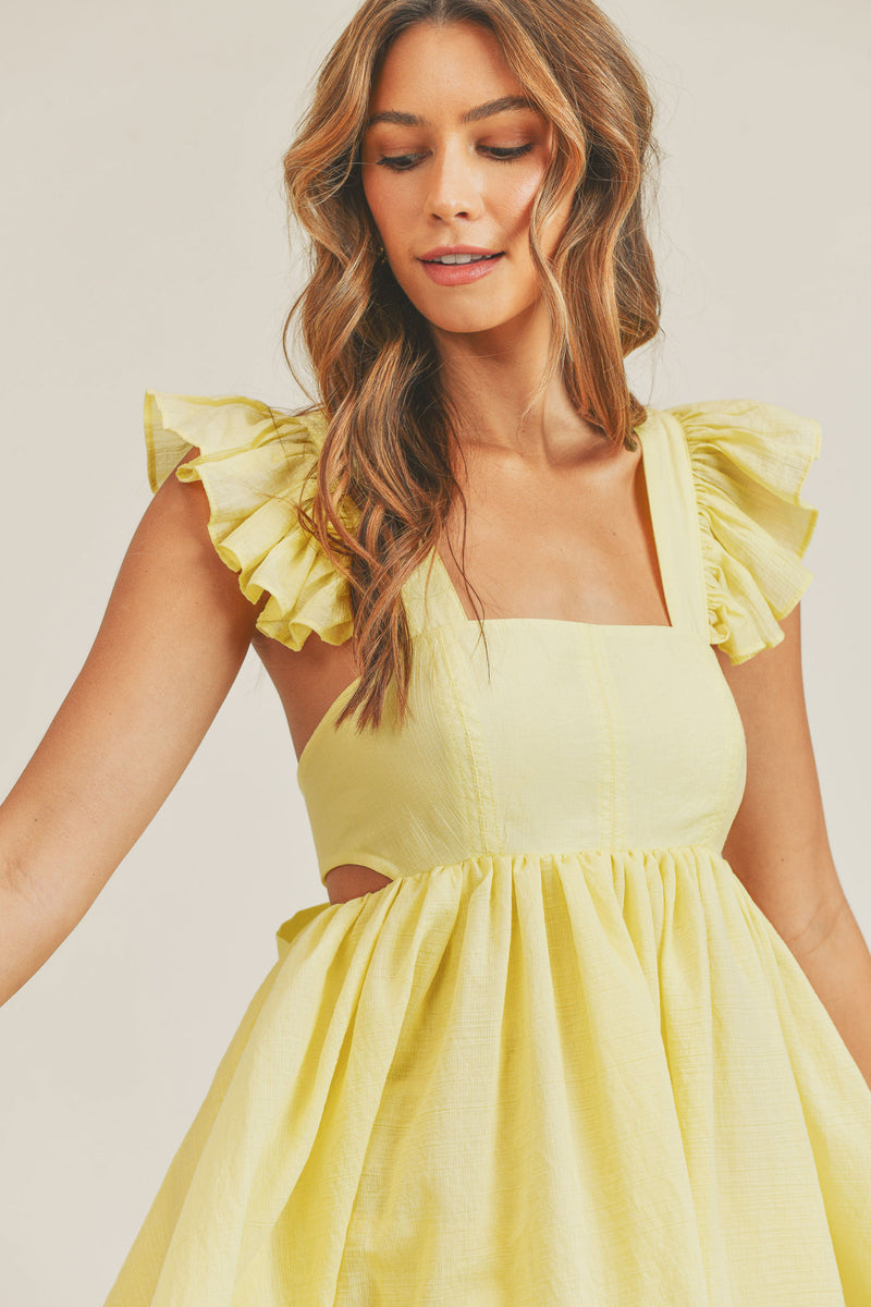 BROOKLYNN RUFFLE SLEEVELESS MINI DRESS