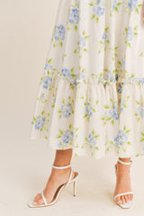 ELSA FLORAL LACE UP BACK BUSTIER MIDI DRESS