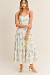 ELSA FLORAL LACE UP BACK BUSTIER MIDI DRESS