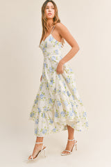 ELSA FLORAL LACE UP BACK BUSTIER MIDI DRESS