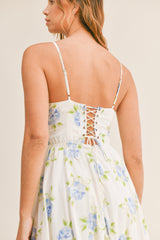 ELSA FLORAL LACE UP BACK BUSTIER MIDI DRESS