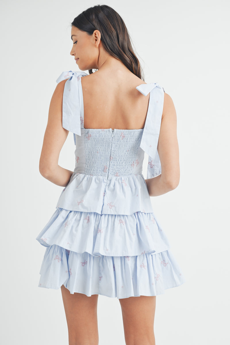 AYOUNG BOW CORSET TIERED MINI DRESS