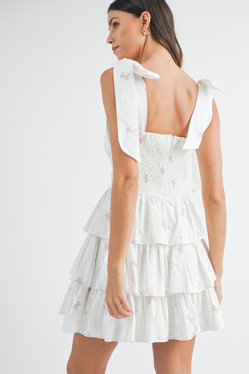 AYOUNG BOW CORSET TIERED MINI DRESS