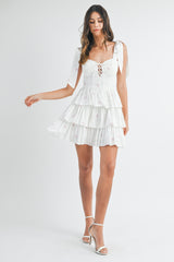 AYOUNG BOW CORSET TIERED MINI DRESS