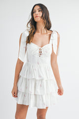 AYOUNG BOW CORSET TIERED MINI DRESS