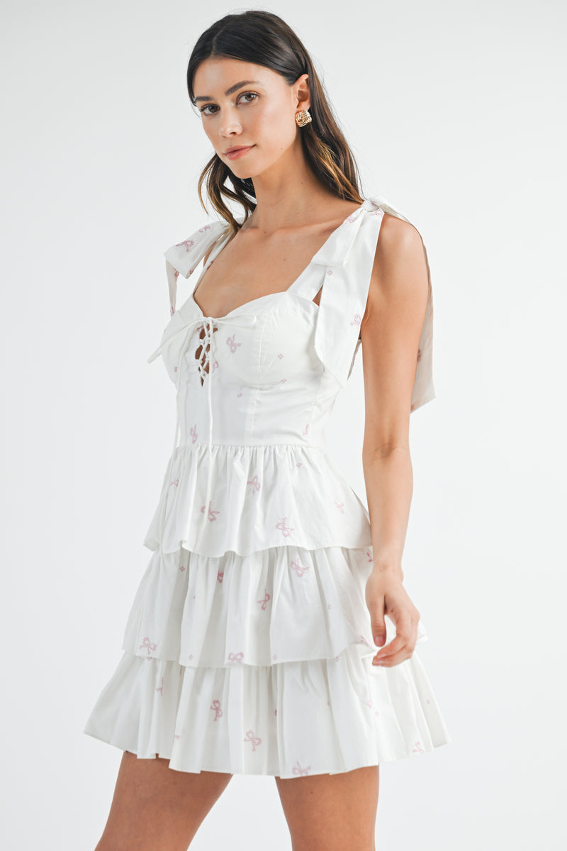 AYOUNG BOW CORSET TIERED MINI DRESS