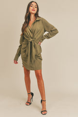 BRAMINE FRONT TIE SHIRT MINI DRESS