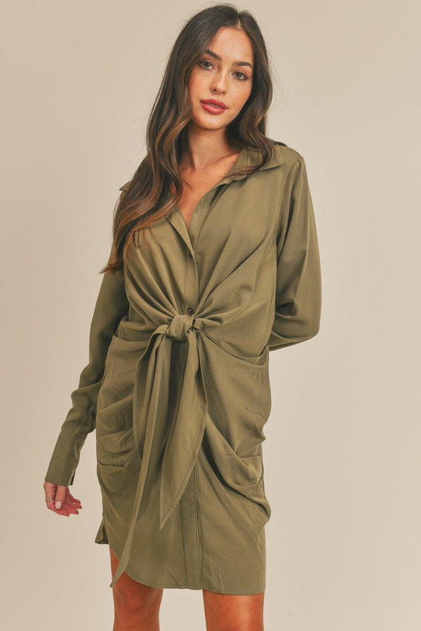 BRAMINE FRONT TIE SHIRT MINI DRESS