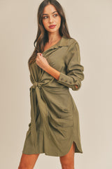 BRAMINE FRONT TIE SHIRT MINI DRESS