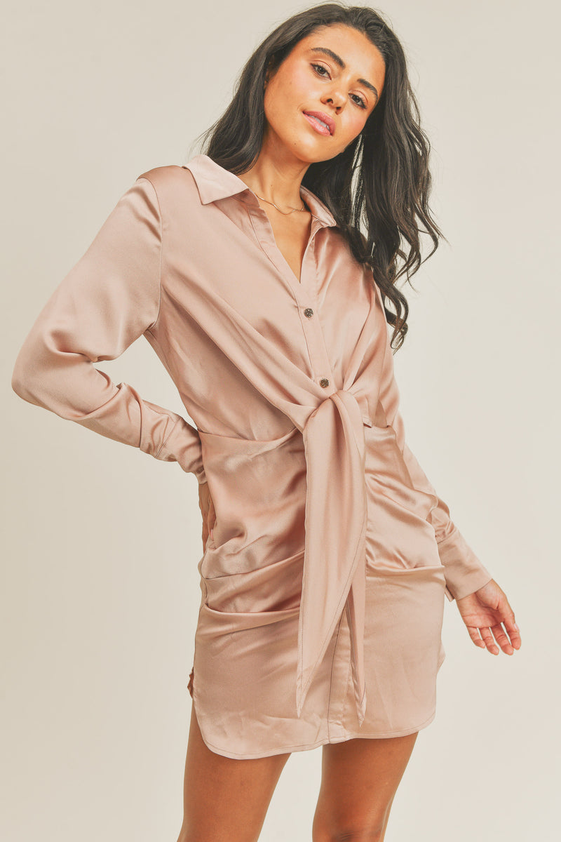 AMANI FRONT TIE SHIRT MINI DRESS