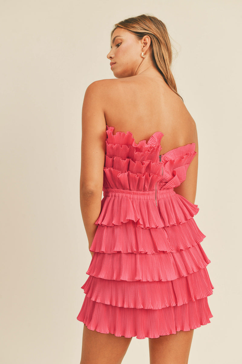 DANI LAYERED PLEATED RUFFLE MINI DRESS