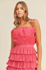 DANI LAYERED PLEATED RUFFLE MINI DRESS