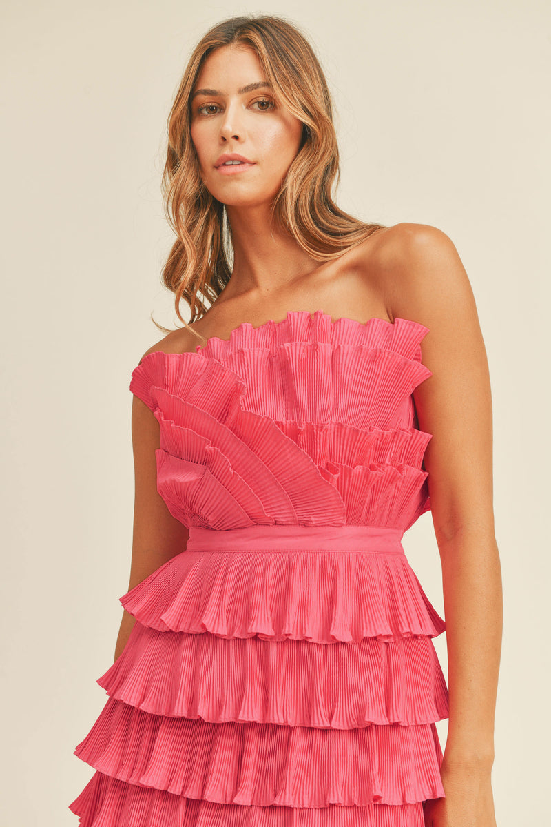 DANI LAYERED PLEATED RUFFLE MINI DRESS