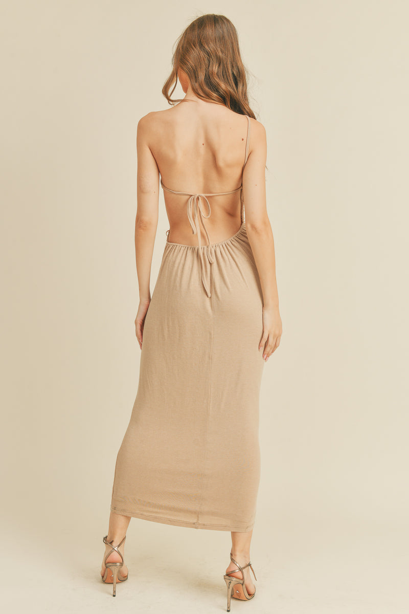 AUGUST GATHERED RUCHED MIDI DRESS