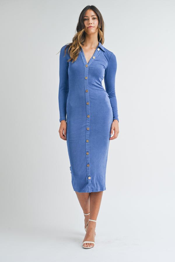 SABINE COLLARED BODYCON MIDI DRESS