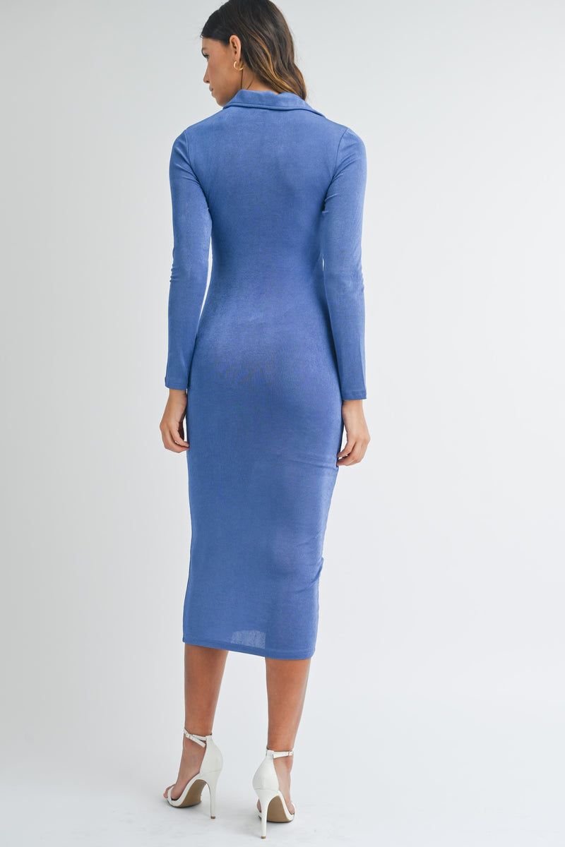 SABINE COLLARED BODYCON MIDI DRESS