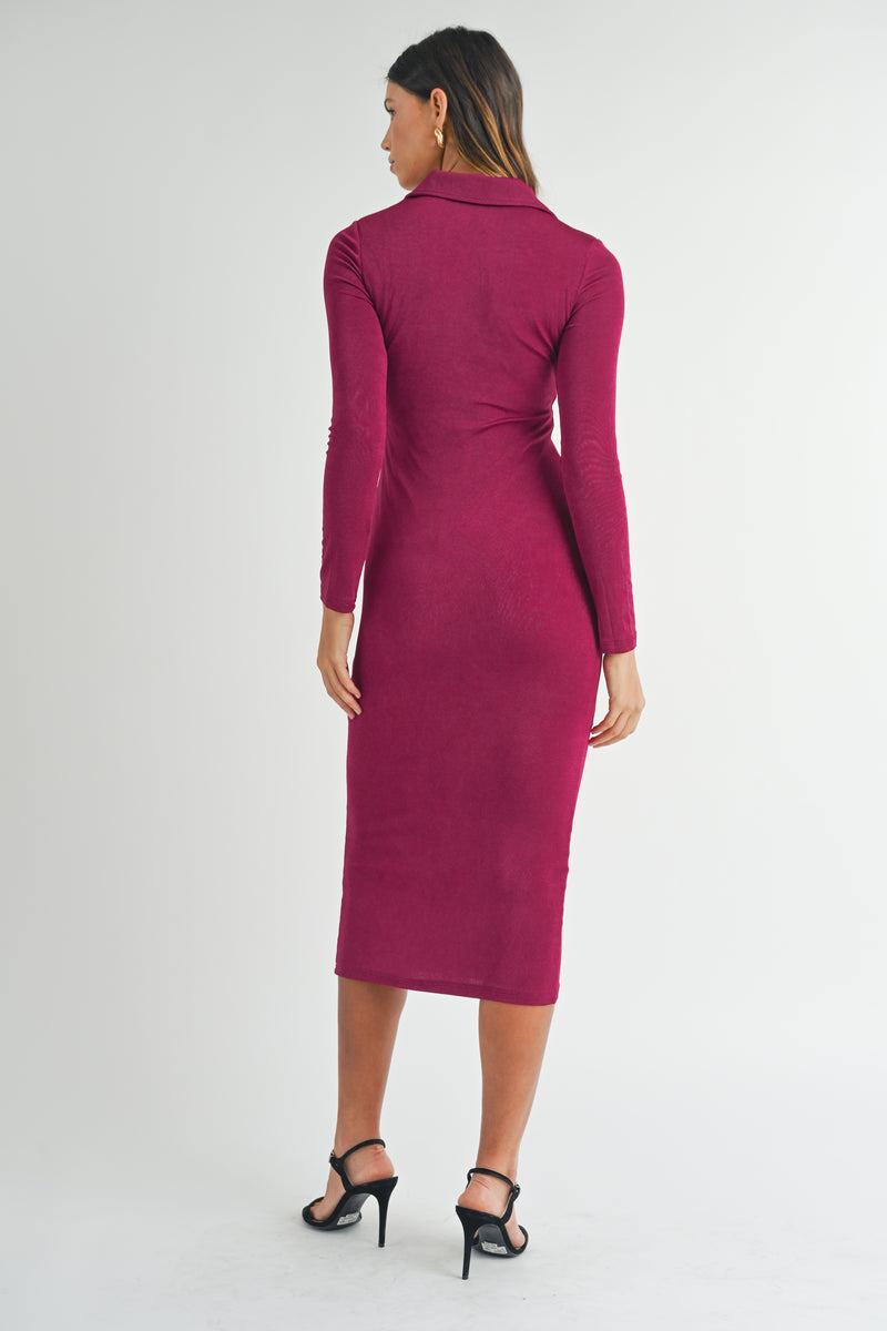 SABINE COLLARED BODYCON MIDI DRESS