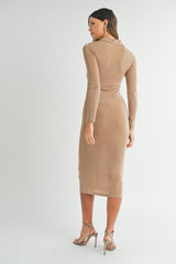 SABINE COLLARED BODYCON MIDI DRESS