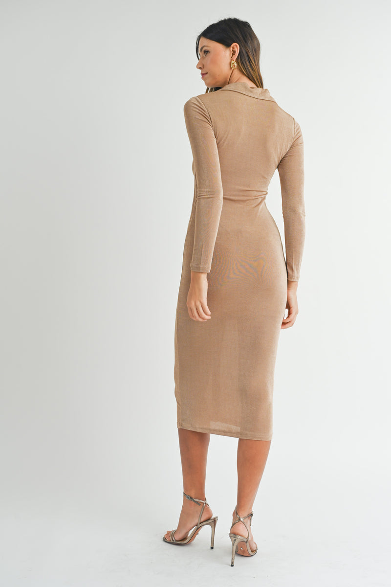 SABINE COLLARED BODYCON MIDI DRESS