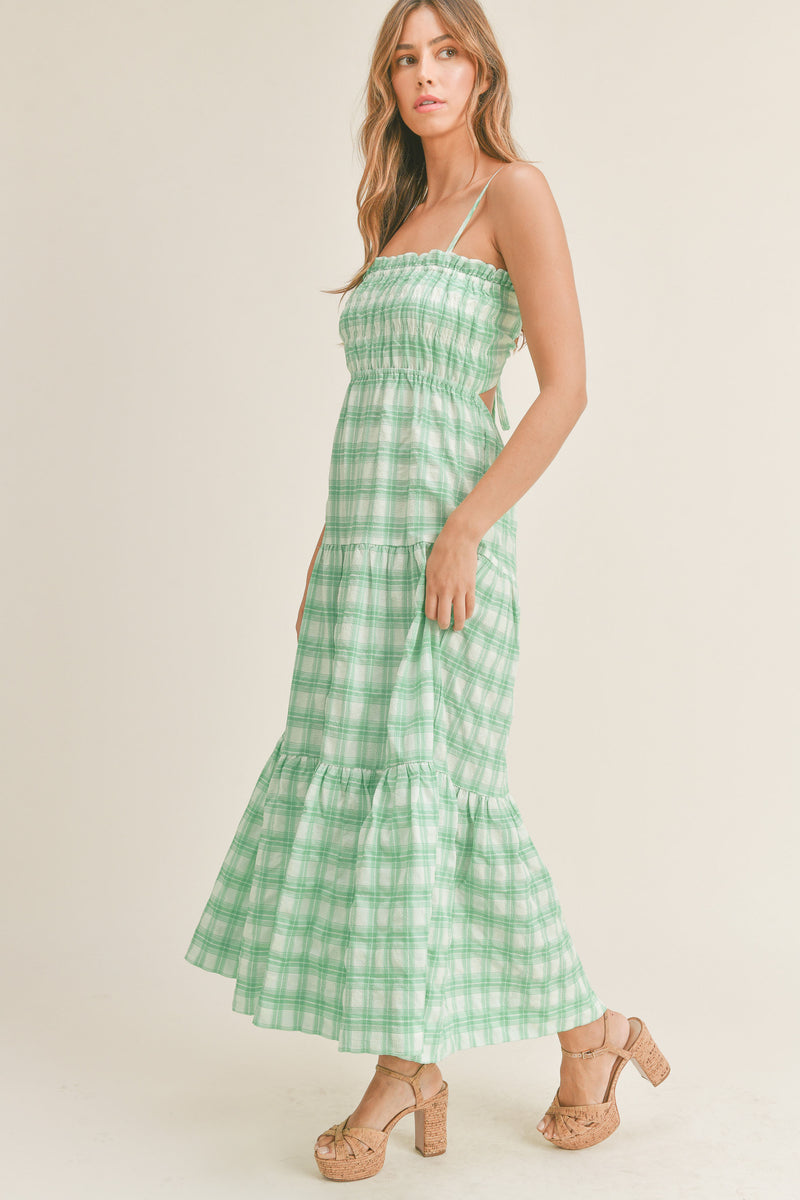 NASTIA SMOCKED TIERED MIDI DRESS