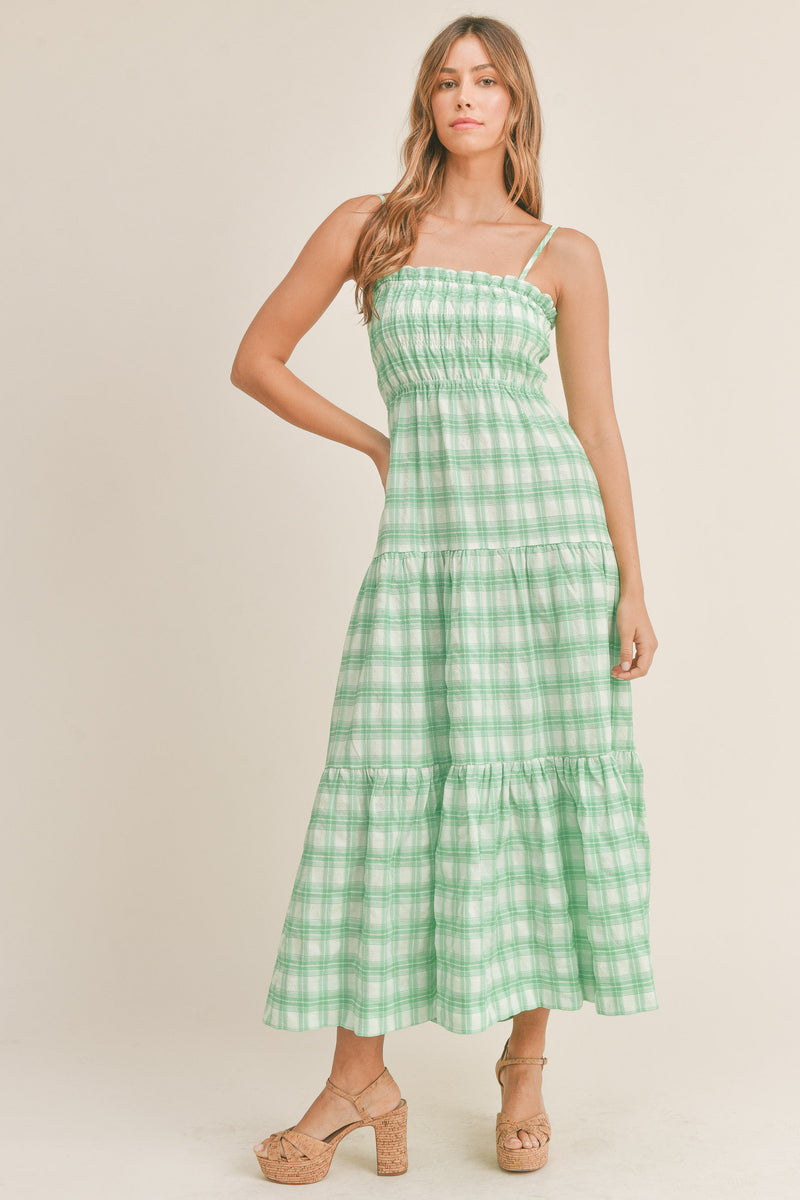 NASTIA SMOCKED TIERED MIDI DRESS