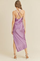 JOLENE SATIN WRAP MIDI DRESS