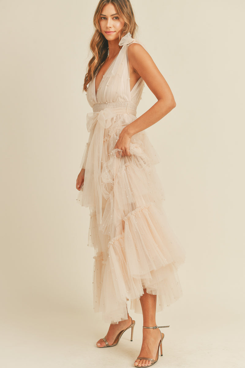 CATALINA MESH TIERED MAXI DRESS