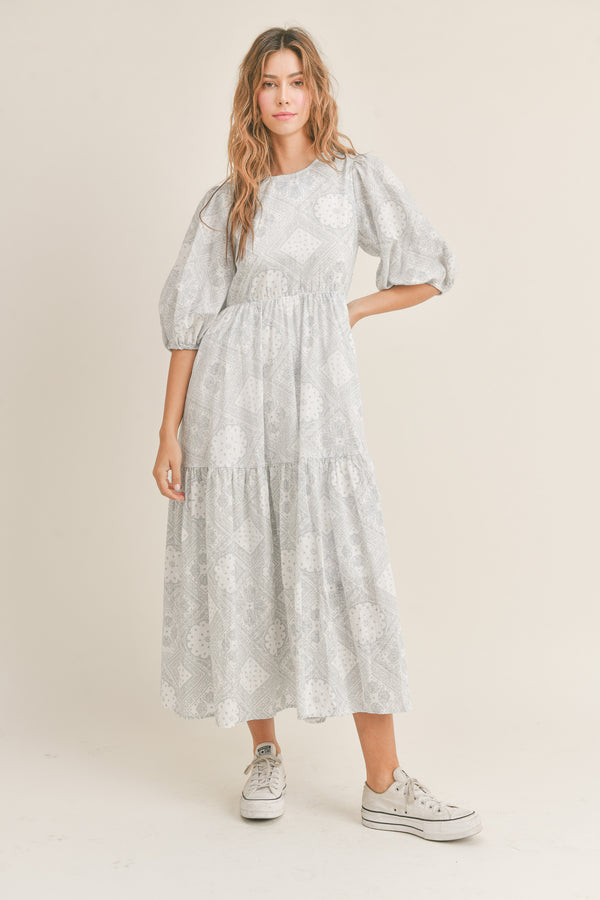 LUNA PAISLEY PRINTED TIERED MIDI DRESS
