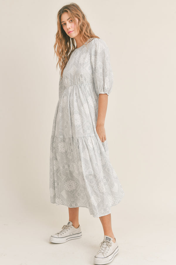 LUNA PAISLEY PRINTED TIERED MIDI DRESS