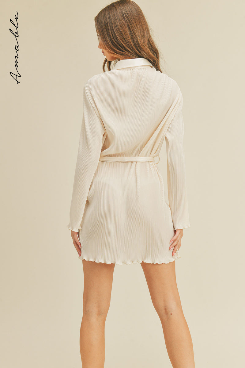 ZOSIA PLEATED BELTED SHIRT MINI DRESS