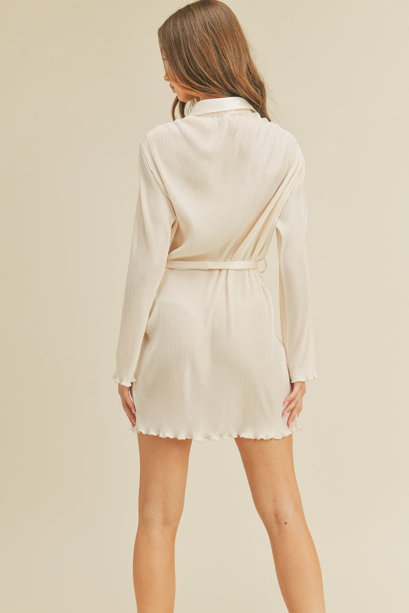 ZOSIA PLEATED BELTED SHIRT MINI DRESS