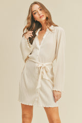 ZOSIA PLEATED BELTED SHIRT MINI DRESS
