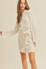 ZOSIA PLEATED BELTED SHIRT MINI DRESS