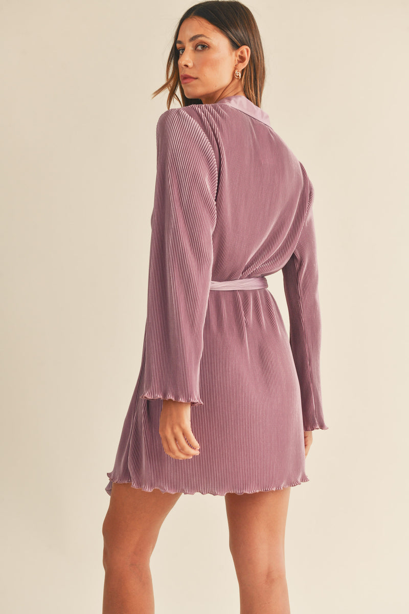 ZOSIA PLEATED BELTED SHIRT MINI DRESS