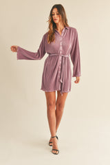 ZOSIA PLEATED BELTED SHIRT MINI DRESS