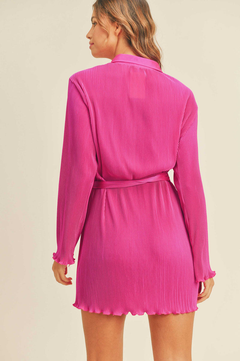 ZOSIA PLEATED BELTED SHIRT MINI DRESS