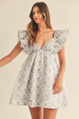 CHENNEDY FLORAL PRINTED SHOULDER RUFFLE MINI DRESS