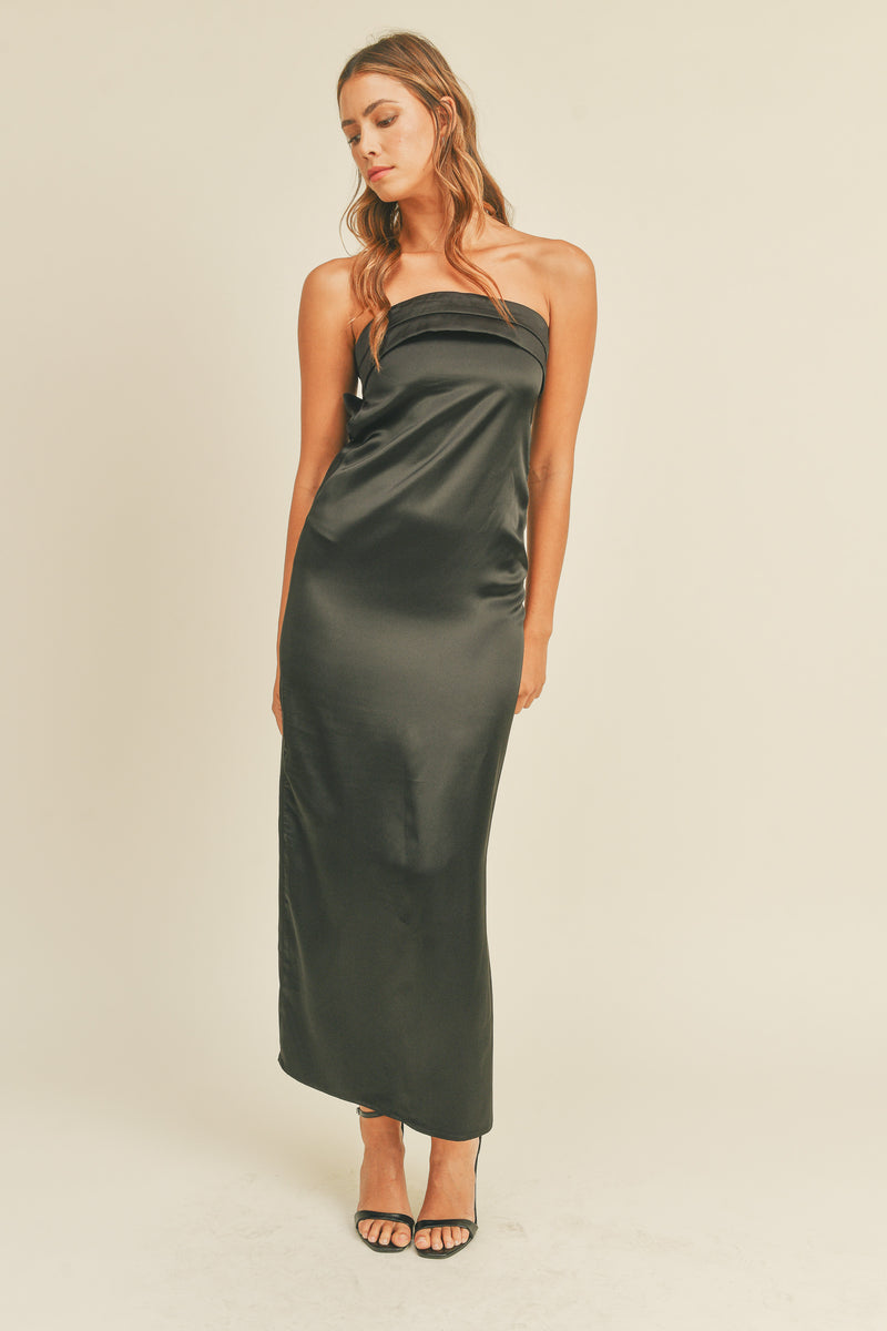 CANDACE COWL BACK SATIN TUBE DRESS