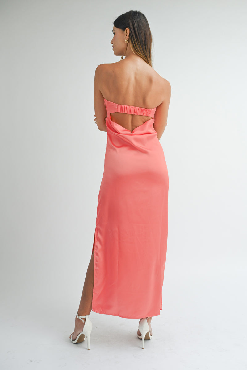 CANDACE COWL BACK SATIN TUBE DRESS