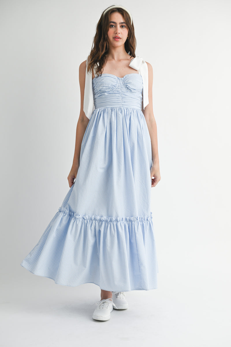 LIV GINGHAM PLAID RUCHED TIERED MIDI DRESS Mable Clothing LIV GINGHAM PLAID RUCHED TIERED MIDI DRESS Mable Clothing