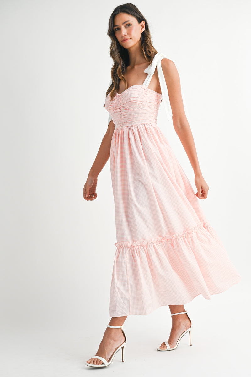 LIV GINGHAM PLAID RUCHED TIERED MIDI DRESS Mable Clothing LIV GINGHAM PLAID RUCHED TIERED MIDI DRESS Mable Clothing