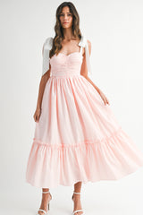 LIV GINGHAM PLAID RUCHED TIERED MIDI DRESS