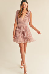 ALYSHA LUREX PLEATED TIERED MINI DRESS