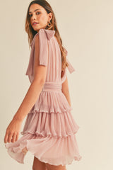 ALYSHA LUREX PLEATED TIERED MINI DRESS