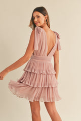 ALYSHA LUREX PLEATED TIERED MINI DRESS